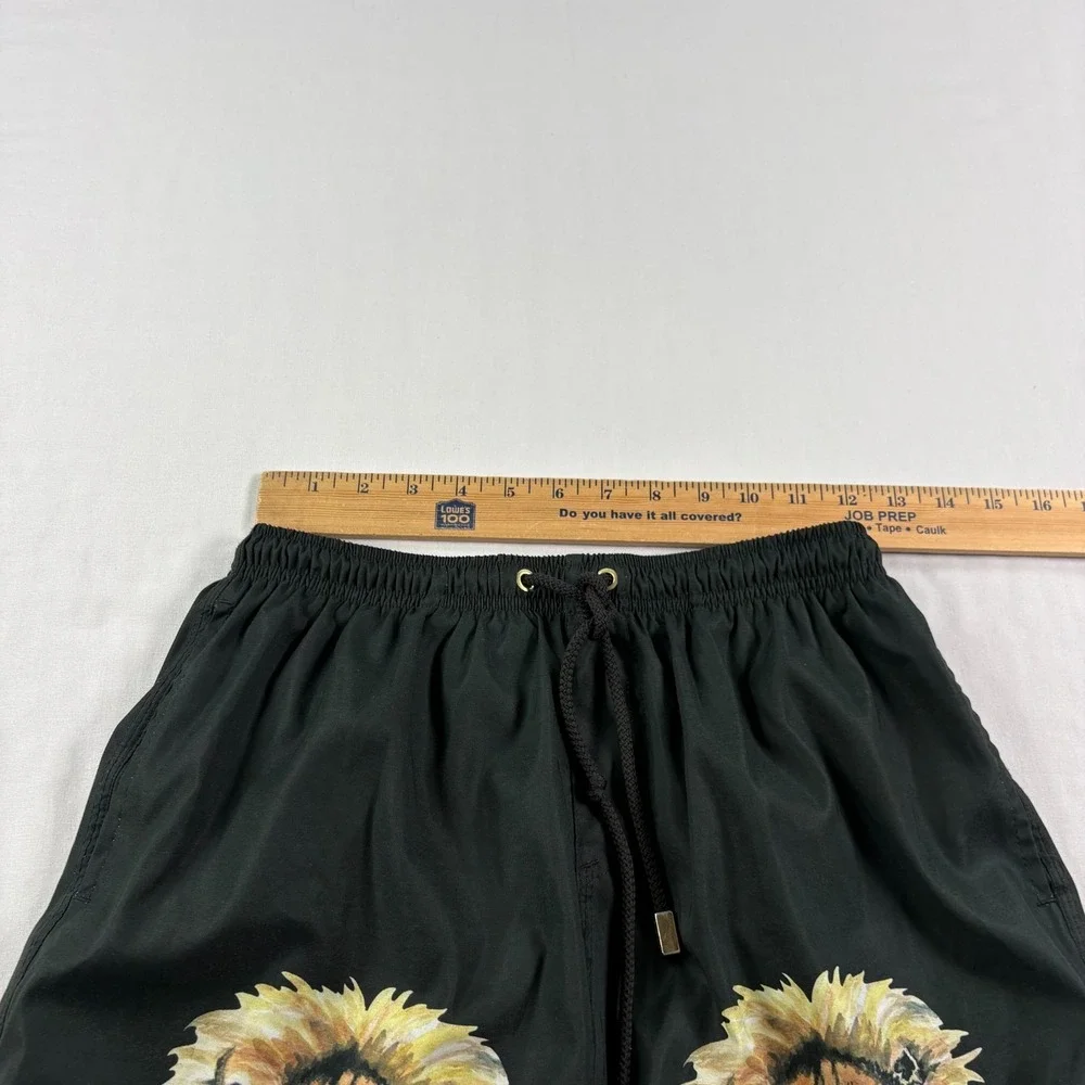 Kenny Flowers Swim Trunks Mens Medium Black Lion Print Lined Bathing Suit